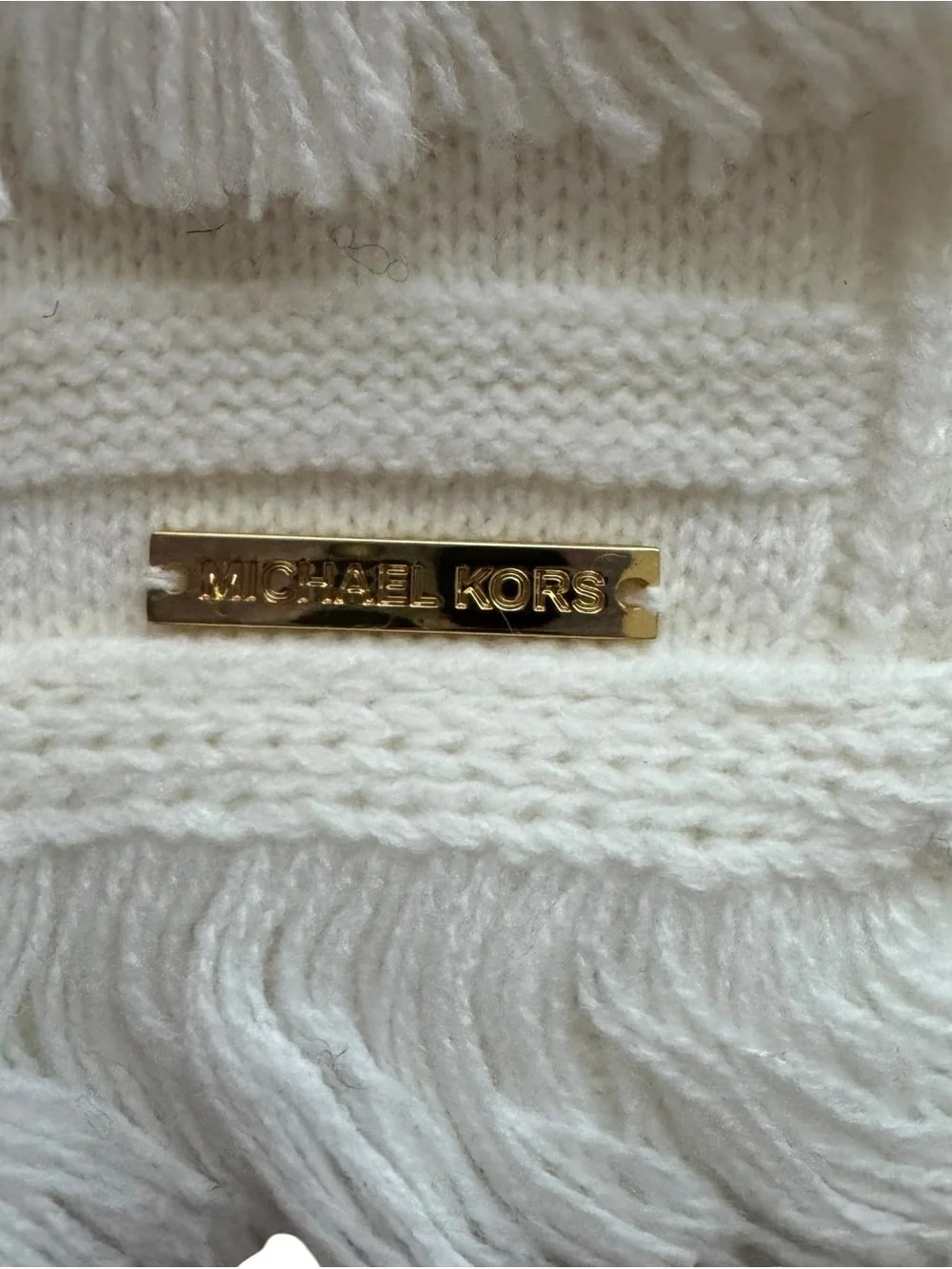 MICHAEL KORS Rib Fringe Muffler Scarf Cream Knit NWT